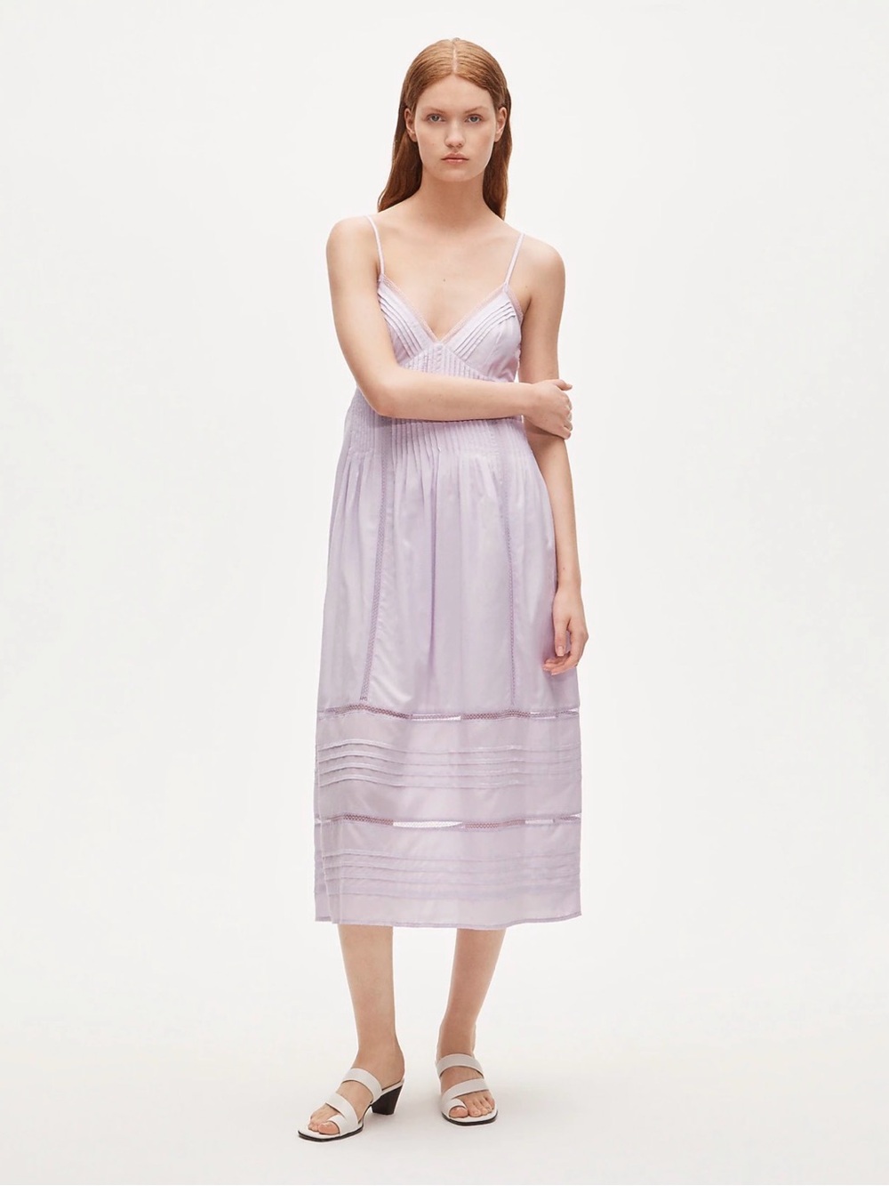 J.Crew Milano Dress Cotton Voile Warm Lilac Size S Midi Lace Pintuck $178